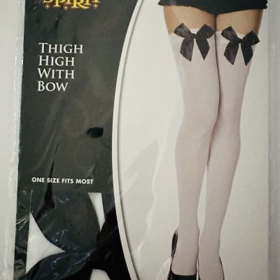 White Thigh High Tights With Bow - Women’s One Size - New