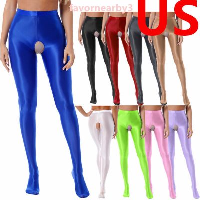 Women Glossy Crotchless Pantyhose Stockings Stain Stretchy Tights Party Lingerie