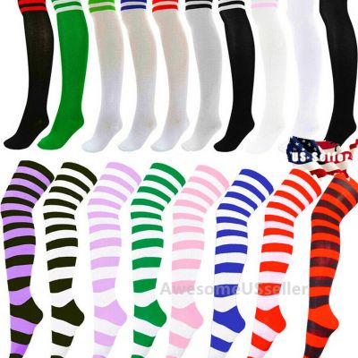 Stockings Socks Knee Cotton Thigh-Highs Stripped Thick Plus Size Women Men Gifts