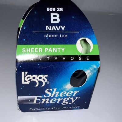 Leggs Sheer Energy Pantyhose Navy Blue B Sheer Toe & Panty 60928 VTG 1998 NIB