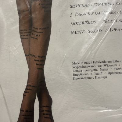 New In Package! CALZEDONIA  Black Tights Wish For You Collection w/quotes Sz M/L