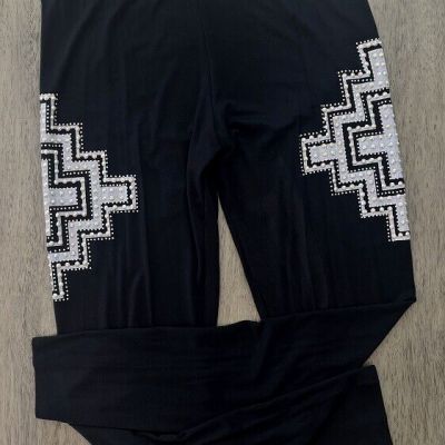 New VOCAL Womens PLUS SIZE CRYSTAL EMBELLISHED BLACK AZTEC LEGGINGS 1X 2X 3X