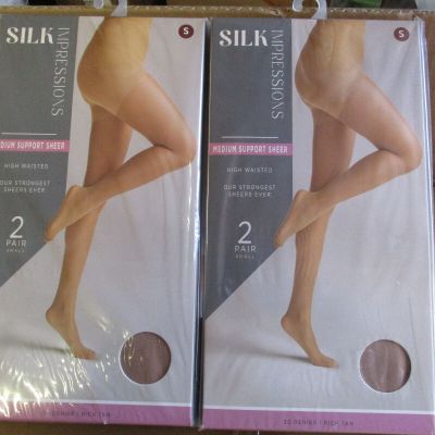 4 Pair SMALL RICH TAN Silk Impressions Pantyhose MEDIUM SUPPORT SHEER S ER2