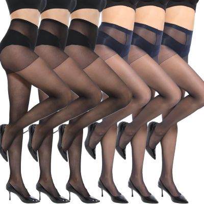 MANZI 6 Pairs 20D Women's Sheer Tights Ultra Thin High Waist Pantyhose Thigh Hig
