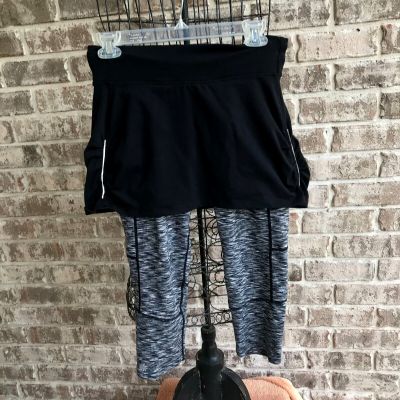 Athleta Skirted 2 In 1 Athletic Electric Placid Leggings Sz S Black Yoga Workout