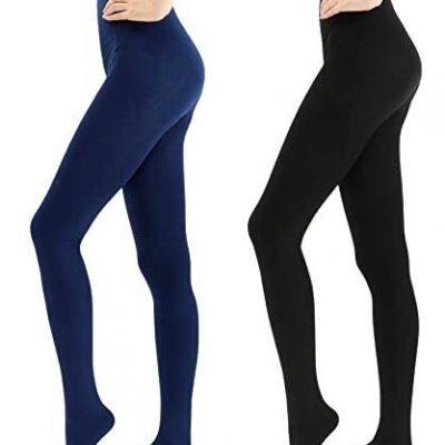 Panda Bros Womens Opaque Warm Fleece Lined Tights Warm Medium-Large Black&navy