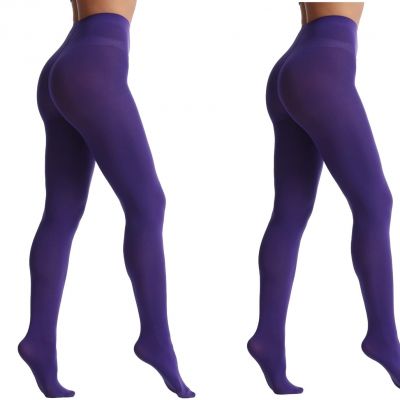 X 2 Deep Purple Opaque Footed Tights Nylons Pantyhose One Size Regular