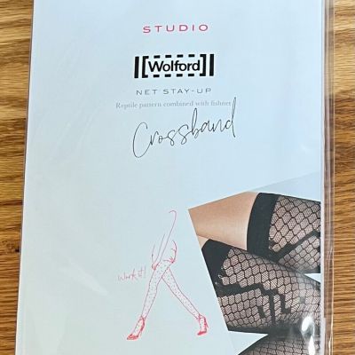 Wolford Crossband Net Stay-Up Stocking Black Color Size L Brand New & Free Ship