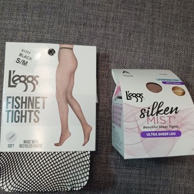 LEGGS Set! Fishnet Tights + Ultra Sheer Nude Pantyhose, Sz S + S/M