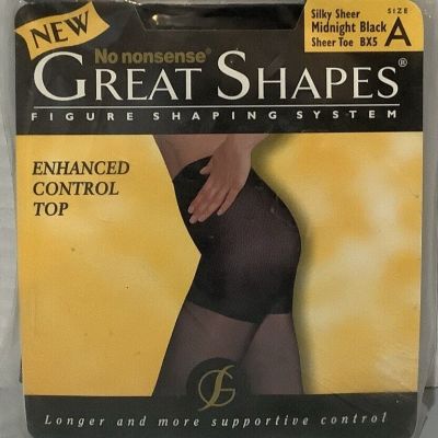 No Nonsense Great Shapes Pantyhose- Size A  Midnight Black Sheer Toe New