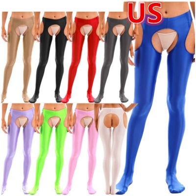 US Women's Shiny Oil Glossy Hollow Out Tights Pantyhose Spandex High Waist Pants