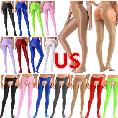 US Women's Oil Glossy High Waist Tights Shiny Pantyhose Silky Stockings Footed