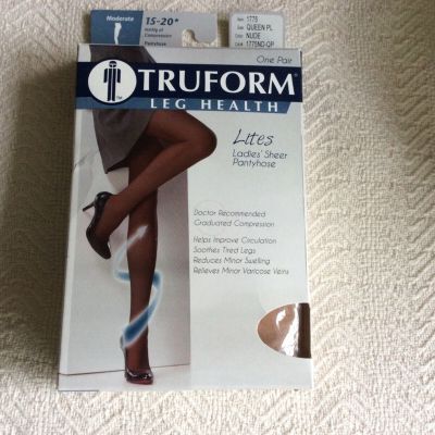 TruForm Leg Health Sheer Pantyhose Compression Support Nude Queen PL - 15-20mmhg
