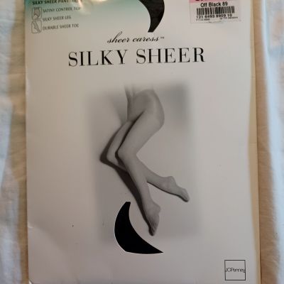 Sheer Caress Silky Control Top Black QUEEN TALL Pantyhose~