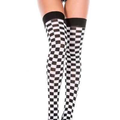 sexy MUSIC LEGS harlequin SQUARES checker PRINT thigh HIGHS hi STOCKINGS jester