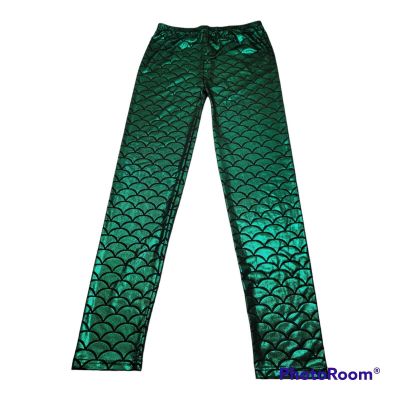 Women's Leggings Metallic Green Scale Print No Brand or Size tags Fits 28