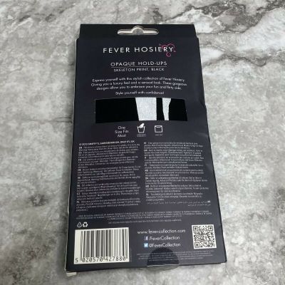 Fever Hosiery Opaque Hold Ups Skeleton Print Black One Size Fits Most