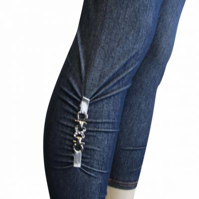 Leggings - Women Capri Denim Look Leggings with Fashionable Gem (FAB-11292)
