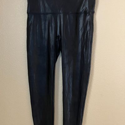 SPANX Faux Leather Leggings Women's Size 2XL Shiny Black Pull On Style