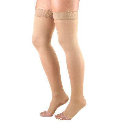 Truform Women's Stockings Thigh High Open Toe: 20-30 mmHg XL BEIGE (0362BG-XL)