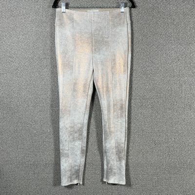 Anthropologie Leggings Womens Size 29 Cream Gold Metallic Vegan Suede Cropped