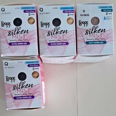 4 Leggs Silken MIST Sheer Tights in Jet Black/Black Mist/Beige (8 pairs total) Q