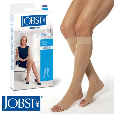Womens Ultrasheer Compression Knee Stockings 15-20 mmhg Supports Open Toe Jobst