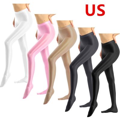 US Women Pantyhose Oil Silk Sheer Tights Stocking Glossy Shiny High Waist Footed