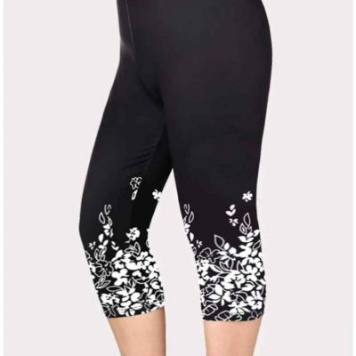 Plus Size Womens Floral Leggings Ladies Capri Cropped Pants Gym Yoga Trousers US
