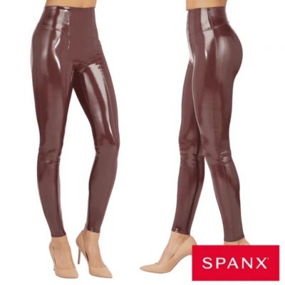 Spanx Faux Patent Vegan Leather Leggings Ruby NEW Small Party Cocktail Gloss