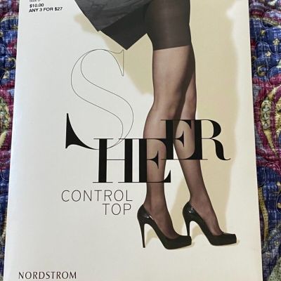 NORDSTROM Sheer Control Top Pantyhose #2002 Size B BLACK NWT