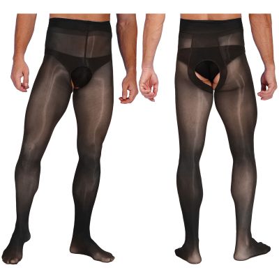 US Men Pantyhose Nylon Stocking Tights Elastic Hollow Out Transparent Underwear