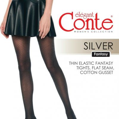 Conte Tights SILVER | Black Shining Openwork Honeycomb Pattern Fantasy Pantyhose