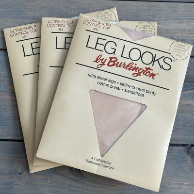 Burlington Leg Looks Crystal Beige Sandalfoot Control Top Pantyhose (3 Pairs)Med