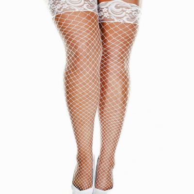 Plus Size Stay Up Silicone Lace Top Diamond Net Thigh High Stockings
