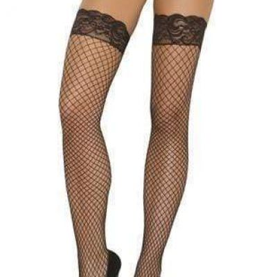 Black Fence Fish Net Silicone Lace Top Thigh High Stockings (Plus Size Available