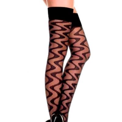 sexy MUSIC LEGS zigzag ZIG ZAG sheer OPAQUE thick TOPS thigh HIGHS hi STOCKINGS
