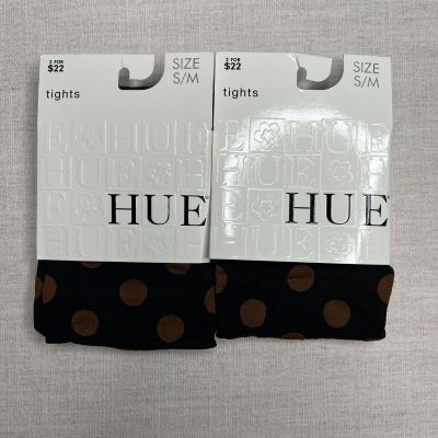 HUE Control Top Tights Womens Size S/M Black Polka Dot Cinnamon 2 Pairs New