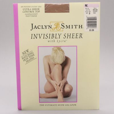 Vintage Jaclyn Smith Invisibly Sheer Sz D Nude Control Top Pantyhose Sandalfoot