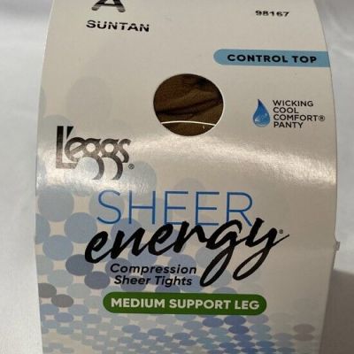 Leggs Suntan Size A - 1 Pair Sheer Energy, Wicking Cool Comfort, Control Top