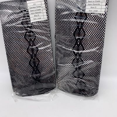 2 p Fishnet Tights Openwork Side Stripe- Sheer to the Waist -LARGE-Black Samples