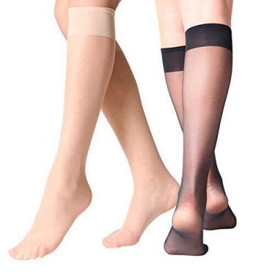 12 Pairs Lady's Sheer Knee High Stockings 6 Pairs Black6 Pairs Nude