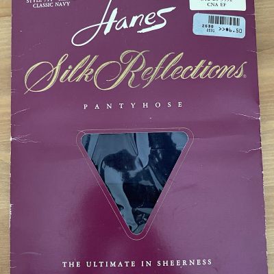 Vintage Hanes Silk Reflections NAVY Control Top Pantyhose Size EF Style 714 NAVY