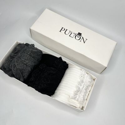 NWT PutOn Thigh High Socks Stockings 3 Pack Black, Gray & White Ribbed Lace Top