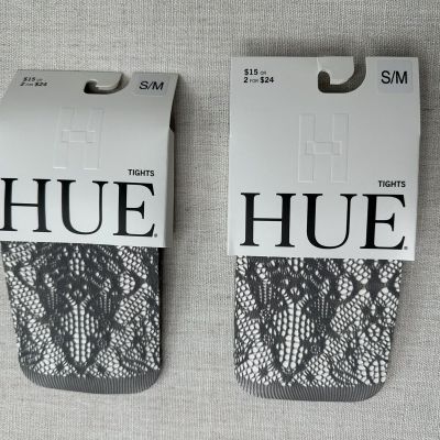 Hue Womens Floral Lace Net Tights Color Steel Size S/M - 2 Pairs