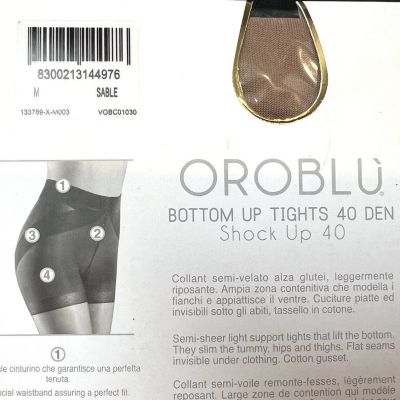X 2 NEW Oroblu Bottom Up Tights 40 Denier Sable Shock Up NIP Made in Italy M