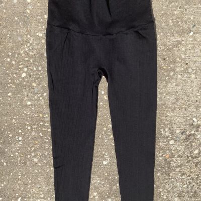 Ethos Wide Waistband Ribbed Textured Knit Leggings XL Women’s Black 28 X 27