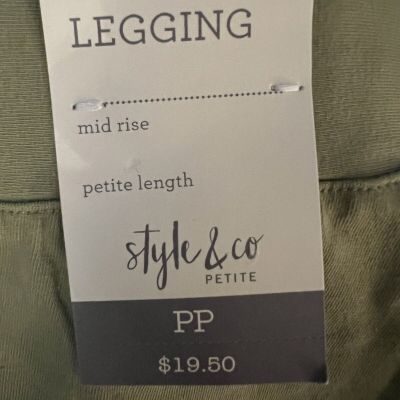 Style & Co Petite High Rise Leggings,  Tamarind Green, PP, New