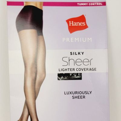Hanes Small Premium Silky Lighter Coverage Nylons Tummy Control Sheer Off Black