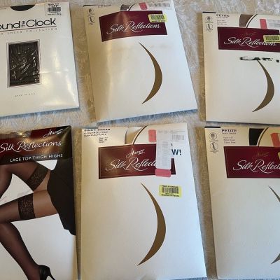 6 Pairs Of Vintage Hanes Silk Reflections Pantyhose/Hose Size Petite/Small New!